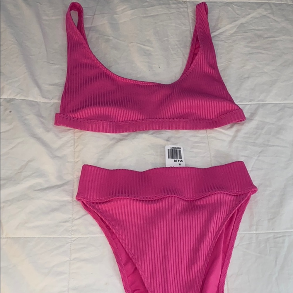 Two piece high cut cheeky bottom, square cut top